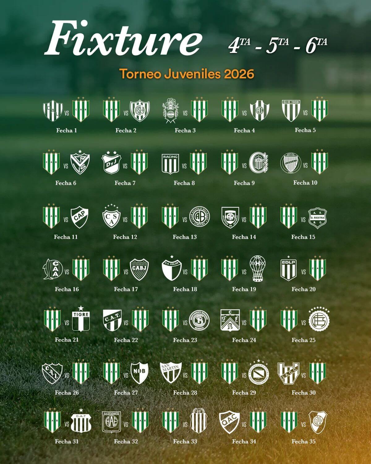 Fixture para las divisiones juveniles de banfield 2026